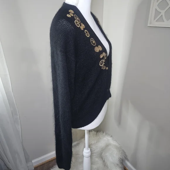 Vintage 1980s Cezanne Black Silk Angora Quiet Luxury Beaded Old Money Cardigan - Picture 11 of 16